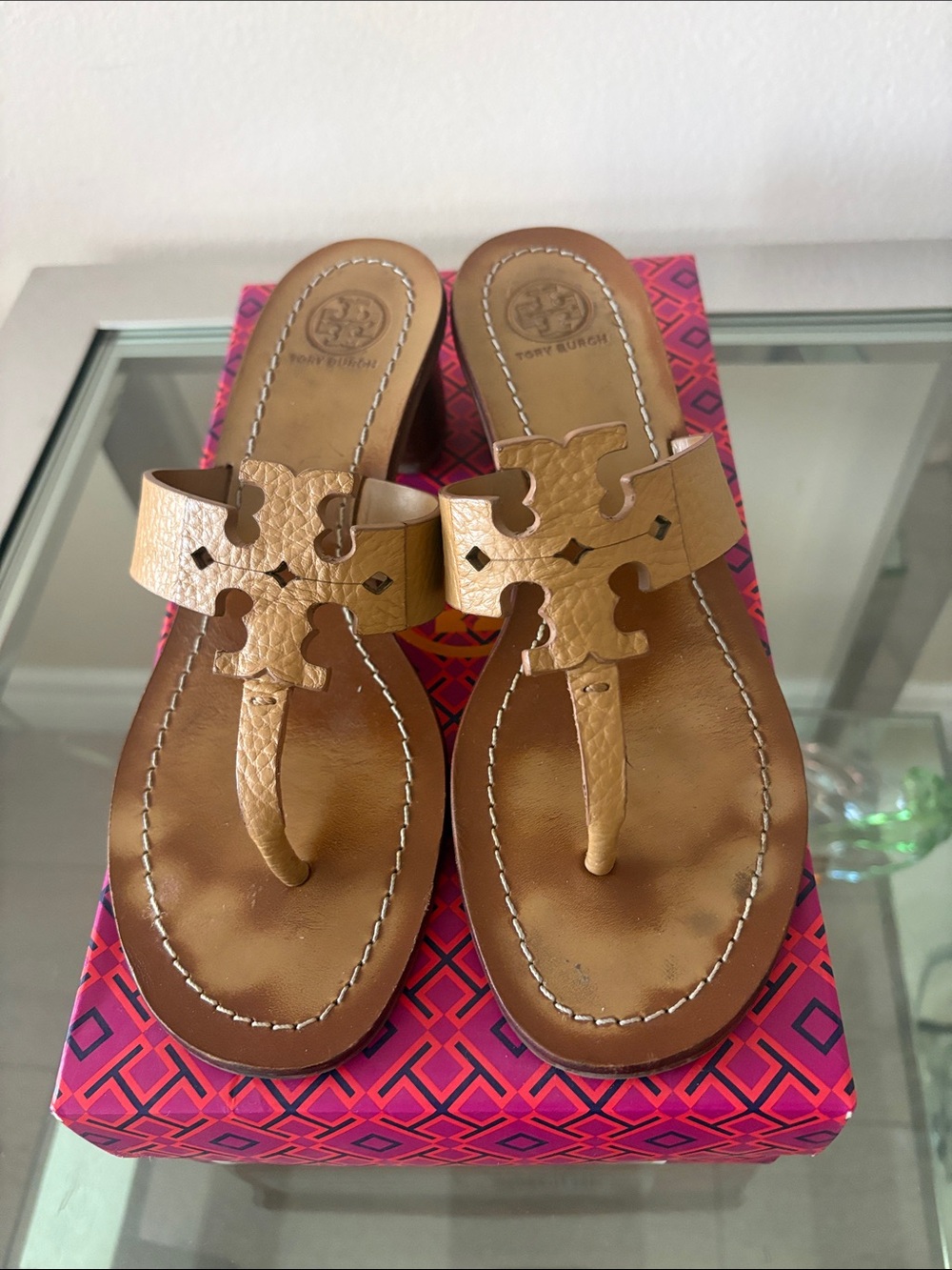 Tory Burch Camel/Tan Miller Logo Thong Sandals